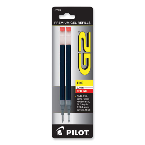 Image of Pilot® Refill For Pilot B2P, Dr Grip, G2, G6, Mr Metropolitan, Precise Begreen And Q7 Gel Pens, Fine Tip, Red Ink, 2/Pack