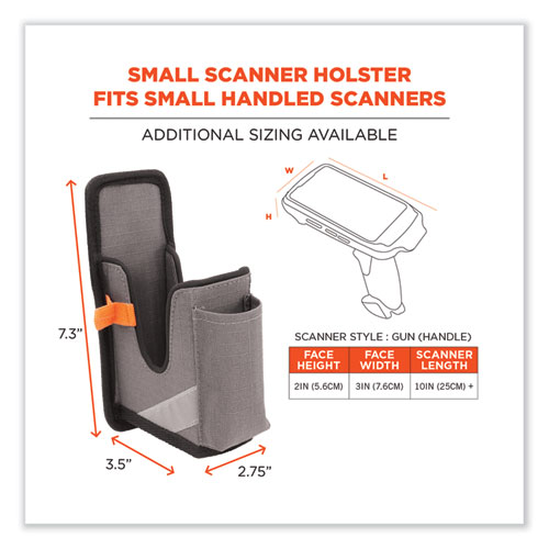 Squids 5541 Handheld Barcode Scanner Holster w/Belt Clip, 2 Comp, 2.75 x 3.5 x 7.3, Polyester,Gray,Ships in 1-3 Business Days
