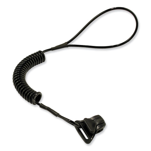 ergodyne® Squids 3158 Coiled Lanyard with Clamp, 2 lb Max Working Capacity, 12" to 48" Long, Black, Ships in 1-3 Business Days