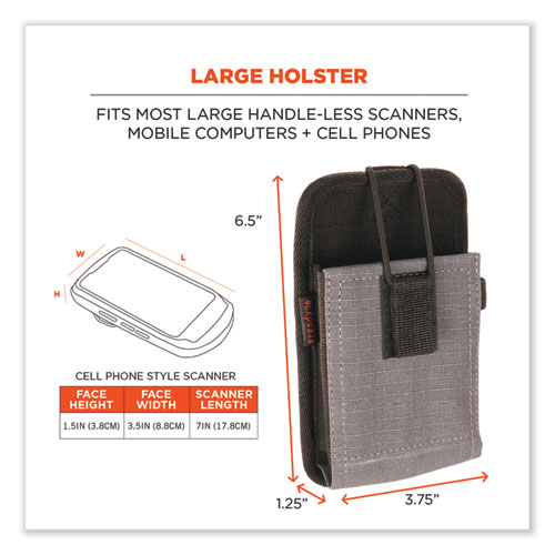 Squids 5544 Phone Style Scanner Holster w/Belt Clip and Loops, 1 Comp, 3.75 x 1.25 x 6.5, Gray, Ships in 1-3 Business Days