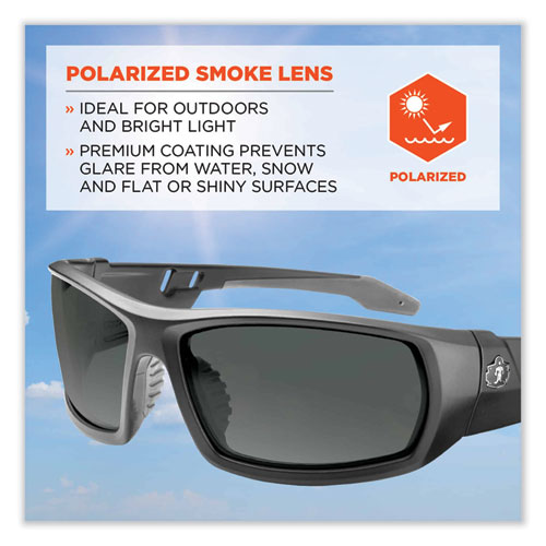 Image of Ergodyne® Skullerz Odin Safety Glasses, Matte Black Nylon Impact Frame, Polarized Smoke Polycarbonate Lens, Ships In 1-3 Business Days