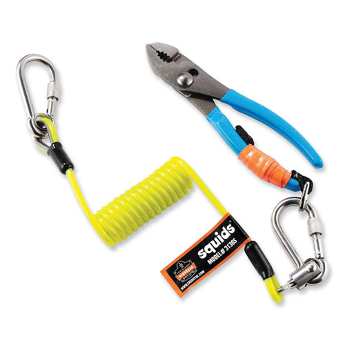 Image of Ergodyne® Squids 3130S Coiled Cable Lanyard With Carabiners, 2 Lb Max Working Capacity, 6.5" To 48", Lime, Ships In 1-3 Business Days