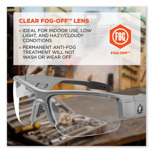 Skullerz Dagr Safety Glasses, Matte Gray Nylon Impact Frame, Anti-Fog Clear Polycarbonate Lens, Ships in 1-3 Business Days