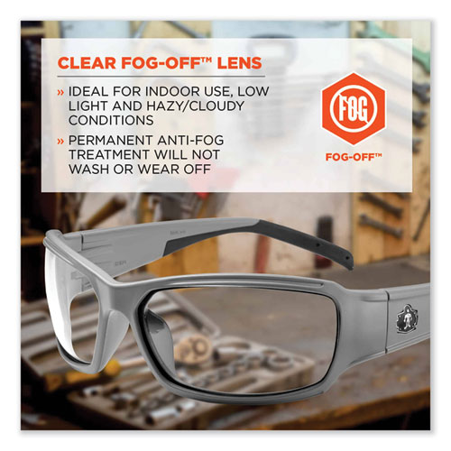 Image of Ergodyne® Skullerz Thor Safety Glasses, Matte Gray Nylon Impact Frame, Anti-Fog Clear Polycarbonate Lens, Ships In 1-3 Business Days