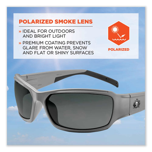 Image of Ergodyne® Skullerz Thor Safety Glasses, Matte Gray Nylon Impact Frame, Polarized Smoke Polycarbonate Lens, Ships In 1-3 Business Days