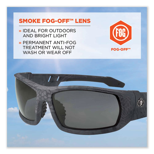 Image of Ergodyne® Skullerz Odin Safety Glasses, Kryptek Typhon Nylon Impact Frame, Antifog Smoke Polycarbonate Lens, Ships In 1-3 Business Days