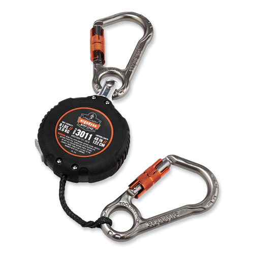 Squids 3011 Retractable Lanyard w/Tool+Swivel Anchor Carabiners, 8 lb Max Work Cap, 48", Black, Ships in 1-3 Business Days