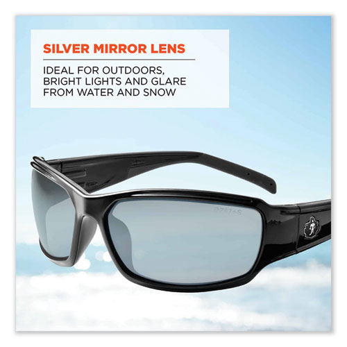 Image of Ergodyne® Skullerz Thor Safety Glasses, Black Nylon Impact Frame, Silver Mirror Polycarbonate Lens, Ships In 1-3 Business Days