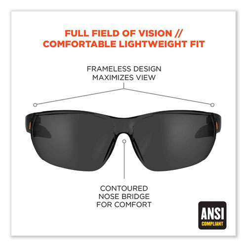 Skullerz Vali Frameless Safety Glasses, Black Nylon Impact Frame, Anti-Fog Smoke, Polycarb Lens, Ships in 1-3 Business Days