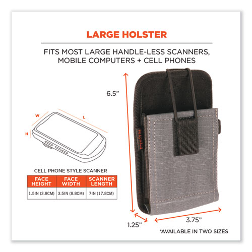 Squids 5542 Phone Style Scanner Holster w/Belt Loop, Large, 1 Comp, 3.75x1.25x 6.5, Polyester,Gray,Ships in 1-3 Business Days