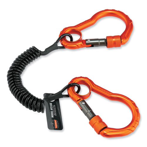 Squids 3166 Coiled Tool Lanyard with Two Carabiners, 2 lb Max Working Capacity, 12" Long, Black, Ships in 1-3 Business Days