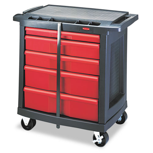 Image of Five-Drawer Mobile Workcenter, 32 1/2w x 20d x 33 1/2h, Black Plastic Top