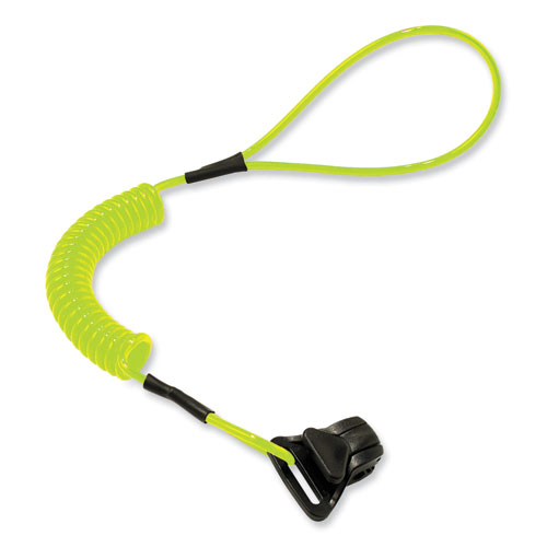 Image of Ergodyne® Squids 3158 Coiled Lanyard With Clamp, 2 Lb Max Working Capacity, 12" To 48" Long, Lime, Ships In 1-3 Business Days