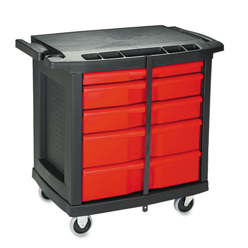 Image of Five-Drawer Mobile Workcenter, 32 1/2w x 20d x 33 1/2h, Black Plastic Top