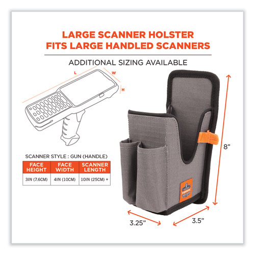 Image of Ergodyne® Squids 5541 Handheld Barcode Scanner Holster W/Belt Clip, Large, 2 Comp, 2.75X3.5X8,Polyester,Gray,Ships In 1-3 Business Days