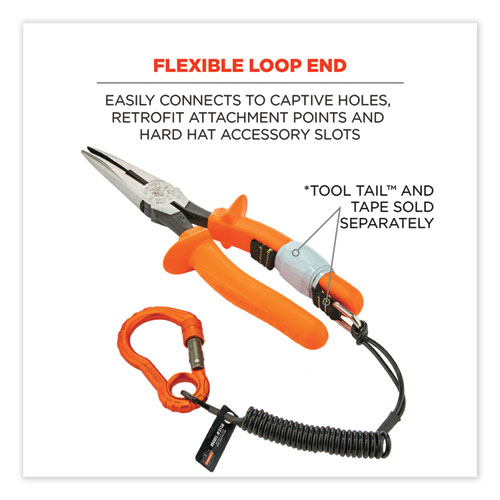Squids 3156 Coiled Tool Lanyard with Carabiner, 2 lb Max Work Capacity, 12" to 48", Black/Orange, Ships in 1-3 Business Days