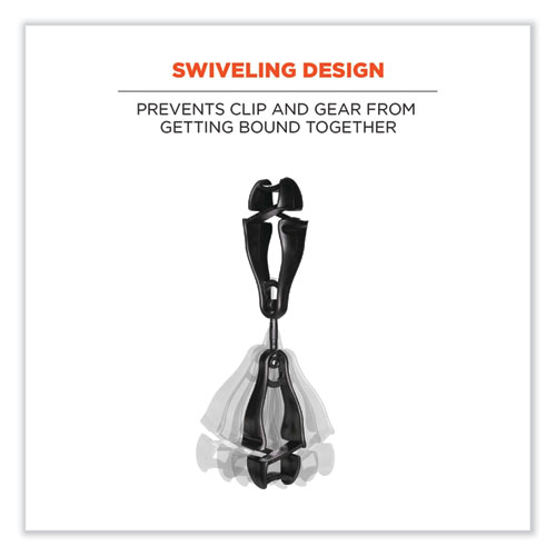 Image of Ergodyne® Squids 3420 Dual Clip Swivel Glove Clip Holder, 1 X 0.6 X 5.5, Acetal Copolymer, Black, 100/Pack, Ships In 1-3 Business Days