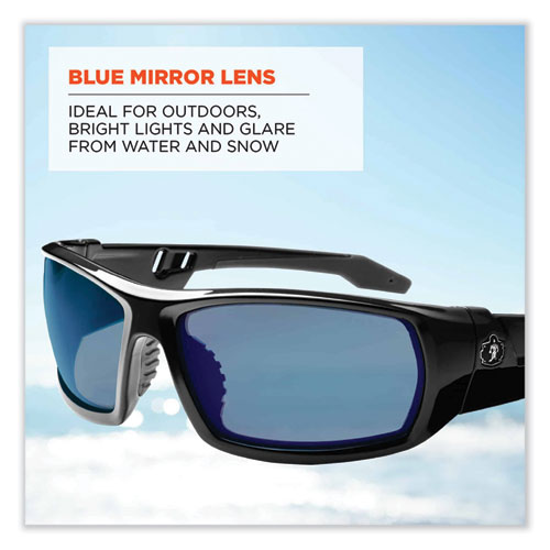 Image of Ergodyne® Skullerz Odin Safety Glasses, Black Nylon Impact Frame, Blue Mirror Polycarbonate Lens, Ships In 1-3 Business Days