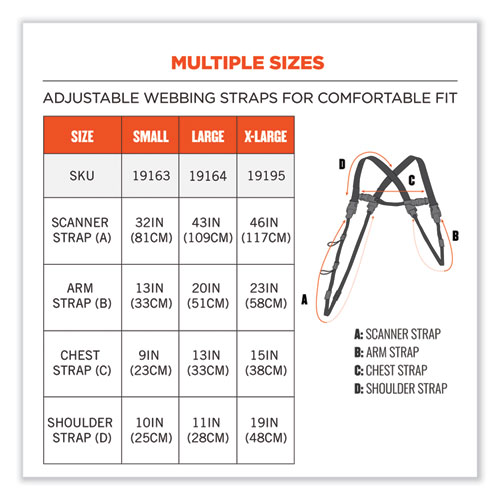 Squids 3132 Barcode Scanner Lanyard Harness, Small: 13" Arm Strap, 32" Long Lanyard Strap, Black, Ships in 1-3 Business Days