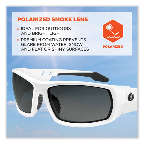 Skullerz Odin Safety Glasses, White Nylon Impact Frame, Polarized Smoke Polycarbonate Lens, Ships in 1-3 Business Days