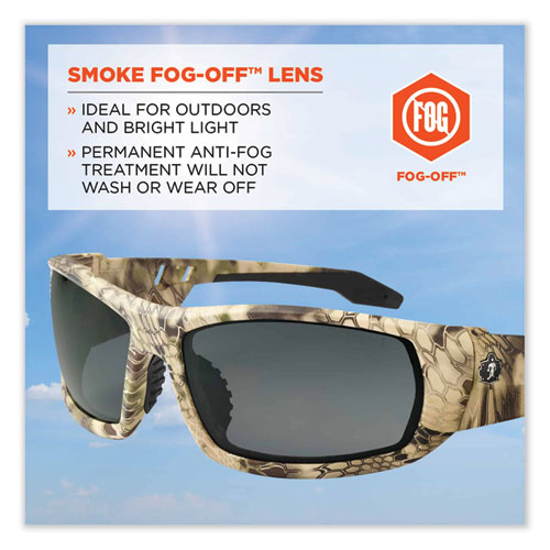 Image of Ergodyne® Skullerz Odin Safety Glasses, Kryptek Highlander Nylon Impact Frame, Anti-Fog Smoke Polycarb Lens, Ships In 1-3 Business Days