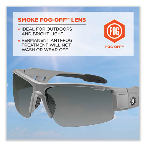 Skullerz Dagr Safety Glasses, Matte Gray Nylon Impact Frame, Anti-Fog Smoke Polycarbonate Lens, Ships in 1-3 Business Days