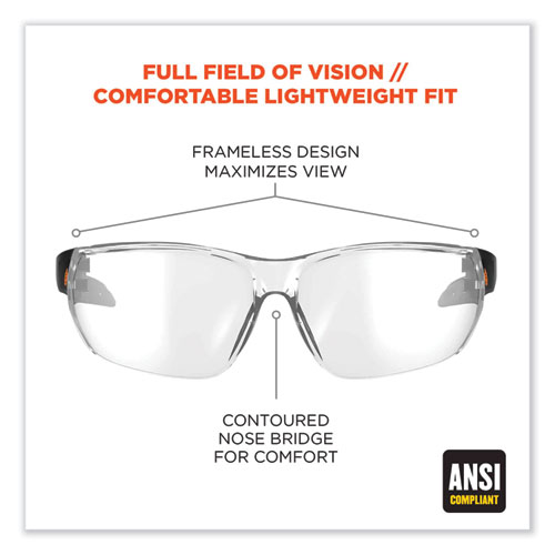 Skullerz Vali Frameless Safety Glasses, Black Nylon Impact Frame, Anti-Fog Clear Polycarb Lens, Ships in 1-3 Business Days