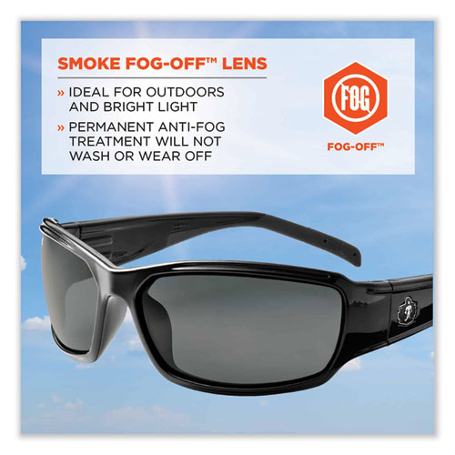 Image of Ergodyne® Skullerz Thor Safety Glasses, Black Nylon Impact Frame, Anti-Fog Smoke Polycarbonate Lens, Ships In 1-3 Business Days