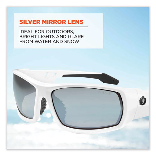 Skullerz Odin Safety Glasses, White Nylon Impact Frame, Silver Mirror Polycarbonate Lens, Ships in 1-3 Business Days