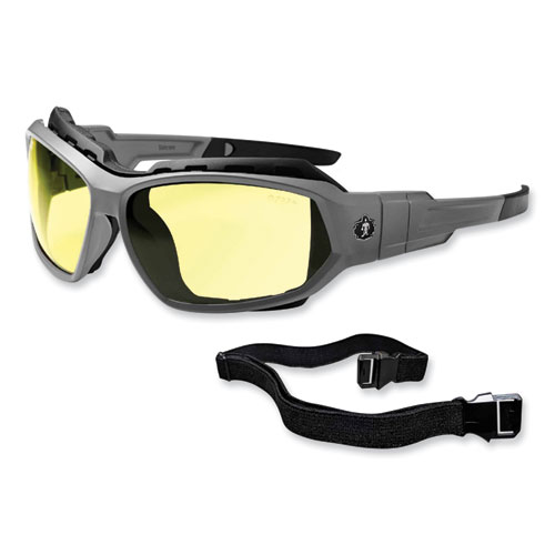 Skullerz Loki Safety Glasses/Goggles, Matte Gray Nylon Impact Frame, Yellow Polycarbonate Lens, Ships in 1-3 Business Days