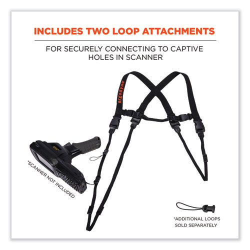 Image of Ergodyne® Squids 3132 Barcode Scanner Lanyard Harness, Small: 13" Arm Strap, 32" Long Lanyard Strap, Black, Ships In 1-3 Business Days