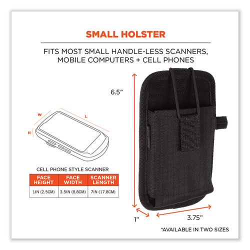 Squids 5542 Phone Style Scanner Holster w/Belt Loop, Small, 1 Comp, 3.75x1x6.5, Polyester, Black, Ships in 1-3 Business Days
