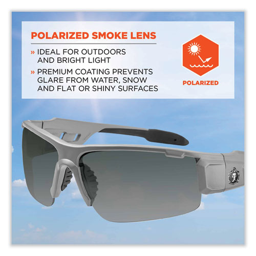 Skullerz Dagr Safety Glasses, Matte Gray Nylon Impact Frame, Polarized Smoke Polycarbonate Lens, Ships in 1-3 Business Days