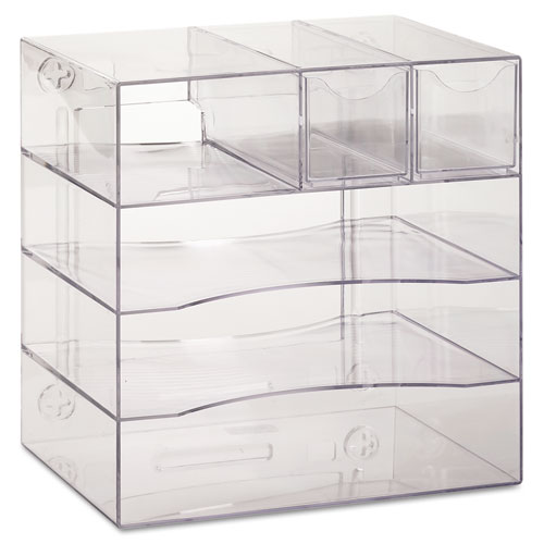 Image of Rubbermaid® Optimizers Four-Way Organizer With Drawers, 6 Compartments, 2 Drawers, Plastic, 10 X 13.25 X 13.25, Clear
