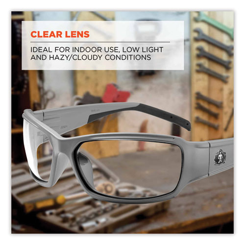 Skullerz Thor Safety Glasses, Matte Gray Nylon Impact Frame, Clear Polycarbonate Lens, Ships in 1-3 Business Days