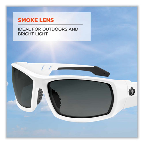 Image of Ergodyne® Skullerz Odin Safety Glasses, White Nylon Impact Frame, Smoke Polycarbonate Lens, Ships In 1-3 Business Days