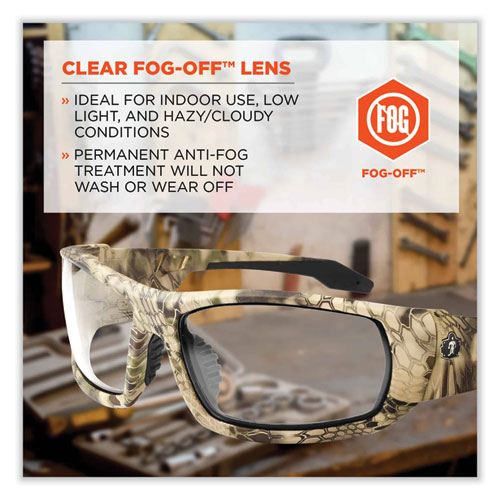 Image of Ergodyne® Skullerz Odin Safety Glasses, Kryptek Highlander Nylon Impact Frame, Anti-Fog Clear Lens, Ships In 1-3 Business Days