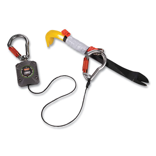 Squids 3003 Retractable Lanyard with Two Carabiners, 2 lb Max Working Capacity, 8" to 48", Gray, Ships in 1-3 Business Days