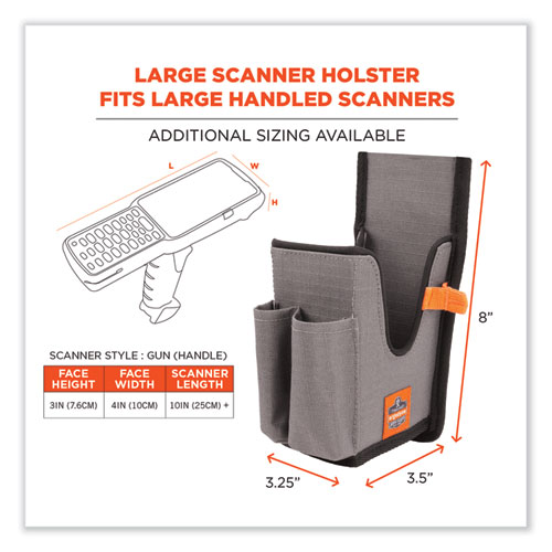 Image of Ergodyne® Squids 5540 Handheld Barcode Scanner Holster With Belt Loop, Large, 2.75X3.5X8, Polyester, Gray, Ships In 1-3 Business Days