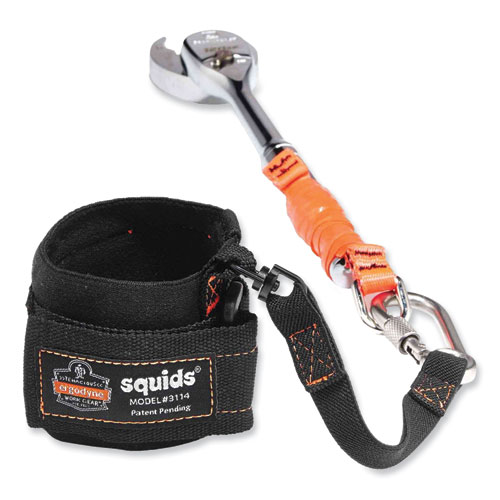 Squids 3114 Pull-On Wrist Lanyard w/Stainless Steel Carabiner, 3lb Max Work Capacity, 7.5", Black, Ships in 1-3 Business Days