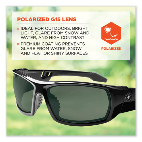 Image of Ergodyne® Skullerz Odin Safety Glasses, Black Nylon Impact Frame, Polarized G15 Polycarbonate Lens, Ships In 1-3 Business Days