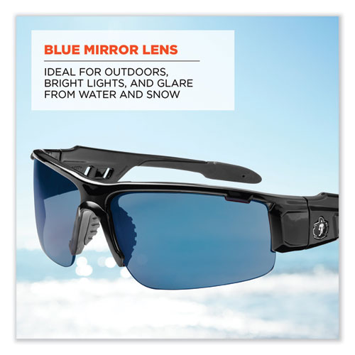 Skullerz Dagr Safety Glasses, Black Nylon Impact Frame, Blue Mirror Polycarbonate Lens, Ships in 1-3 Business Days