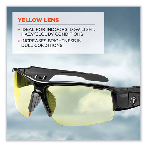 Skullerz Dagr Safety Glasses, Black Nylon Impact Frame, Yellow Polycarbonate Lens, Ships in 1-3 Business Days