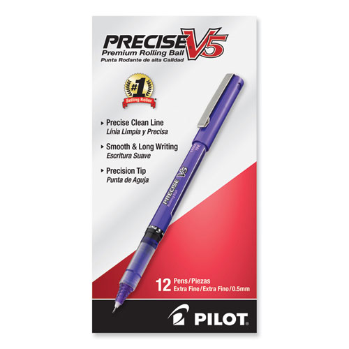 Image of Pilot® Precise V5 Roller Ball Pen, Stick, Extra-Fine 0.5 Mm, Purple Ink, Purple Barrel, Dozen