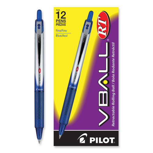 VBall RT Liquid Ink Roller Ball Pen, Retractable, Fine 0.7 mm, Blue Ink, Blue/White Barrel