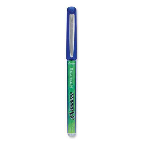 Image of Pilot® Precise V5 Begreen Roller Ball Pen, Stick, Extra-Fine 0.5 Mm, Blue Ink, Blue Barrel, Dozen