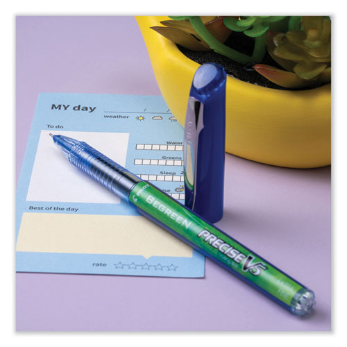 Precise V5 BeGreen Roller Ball Pen, Stick, Extra-Fine 0.5 mm, Blue Ink, Blue Barrel, Dozen