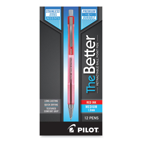 Image of Pilot® Better Ballpoint Pen, Retractable, Medium 1 Mm, Red Ink, Translucent Red Barrel, Dozen