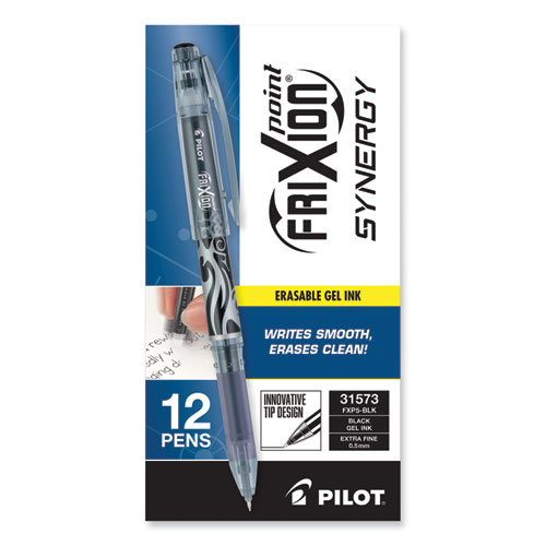 FriXion Point Erasable Gel Pen, Stick, Extra-Fine 0.5 mm, Black Ink, Black/Silver/Smoke Barrel