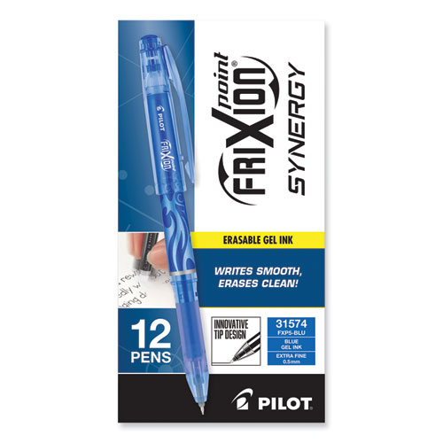 FriXion Point Erasable Gel Pen, Stick, Extra-Fine 0.5 mm, Blue Ink,  Blue/Silver/Transparent Blue